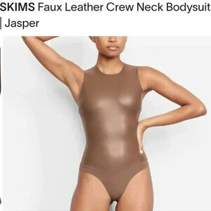 SKIMS Faux Leather Brown (Jasper) Crew Neck Bodysuit Size XL NWT